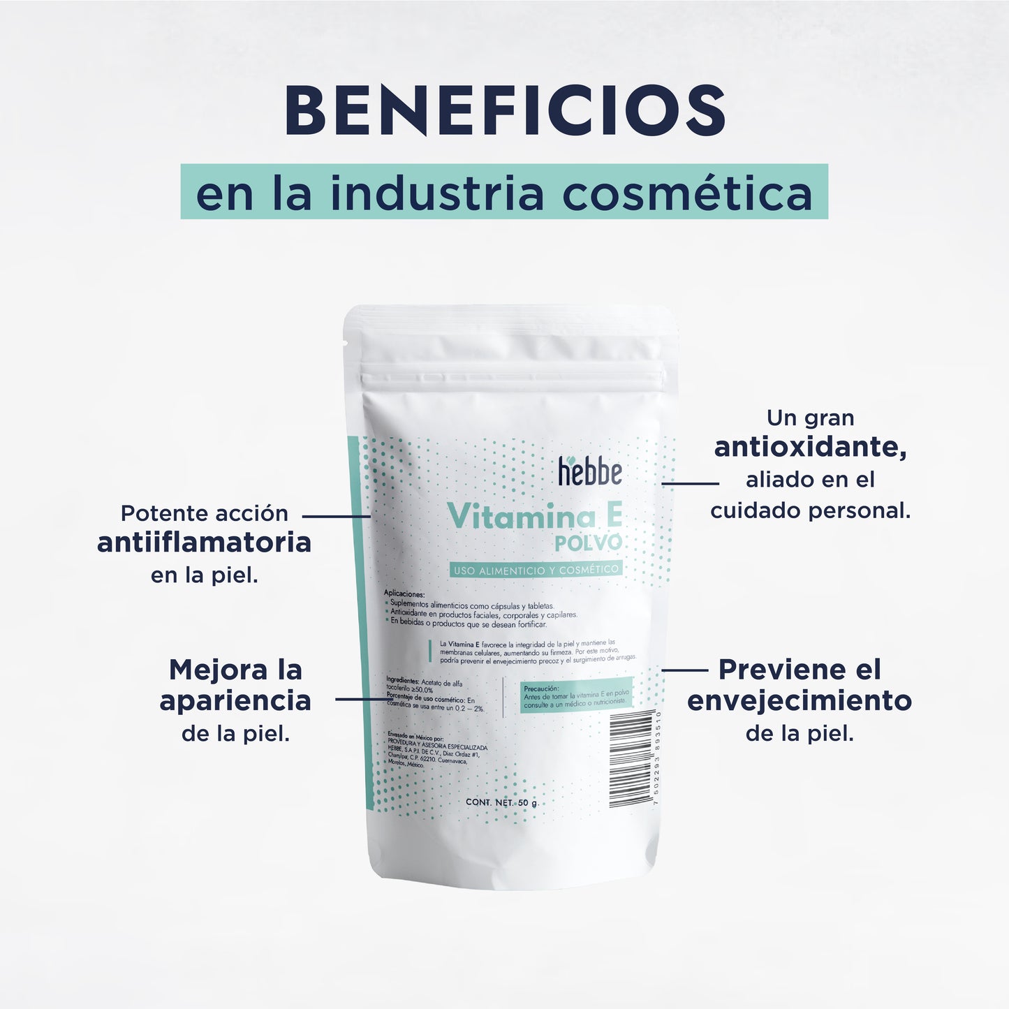 Vitamina E en Polvo (Tocoferol) | Facial, Corporal y Capilar | Protección en Fórmulas Acuosas y DIY