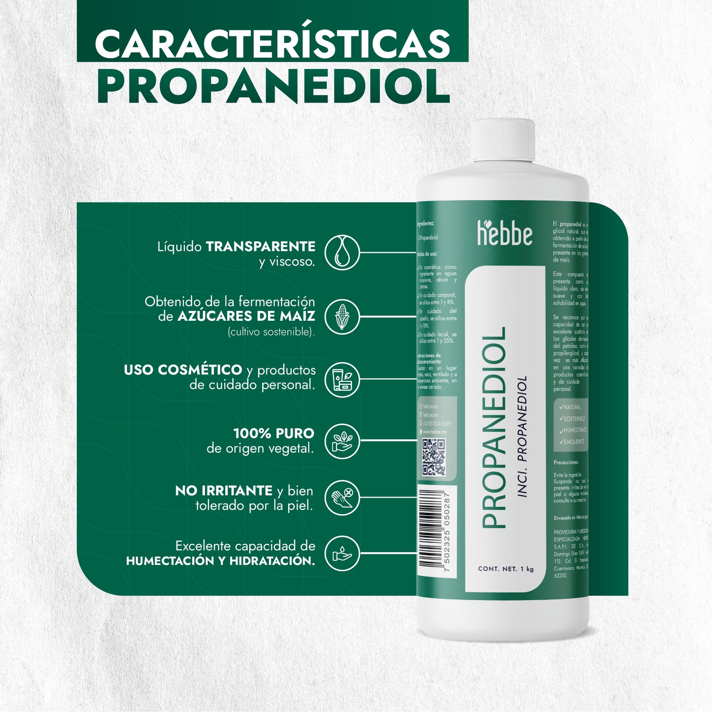 Propanediol Natural | Facial, Capilar y Corporal | Solvente, Humectante y Potenciador Sensorial