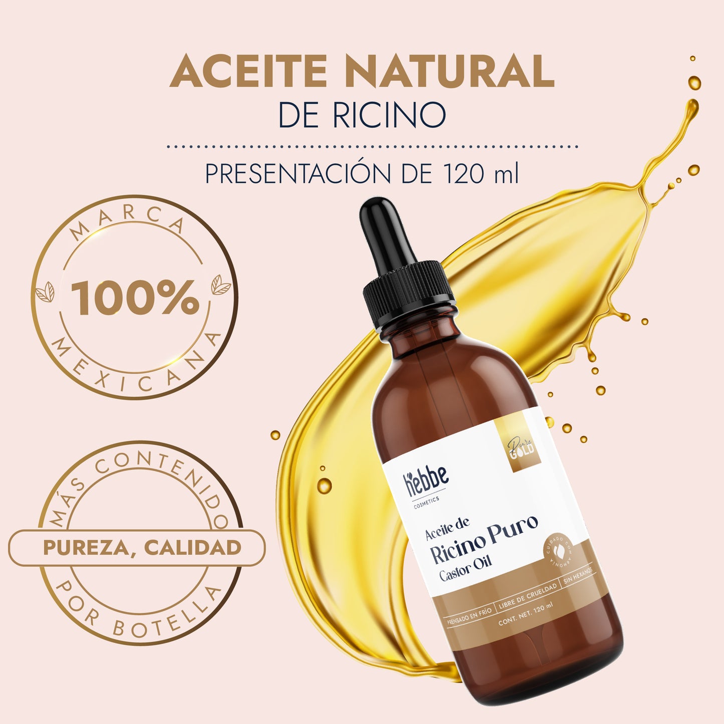 Aceite de Ricino Castor Oil Puro Orgánico | Cejas, Pestañas y Cabello | Hidratante, Antiinflamatorio y Estimulante Capilar