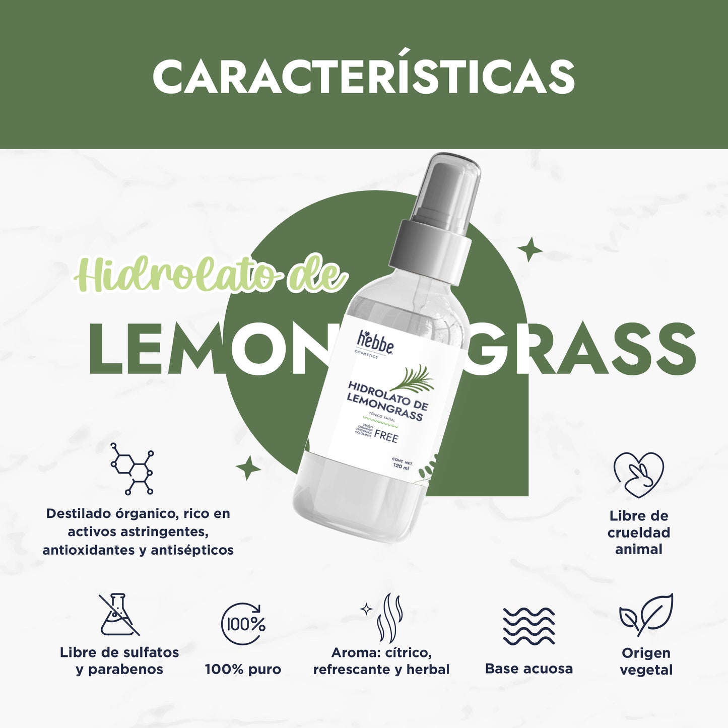 Hidrolato de Lemongrass | Facial y Corporal | Purificante, Astringente y Tonificante