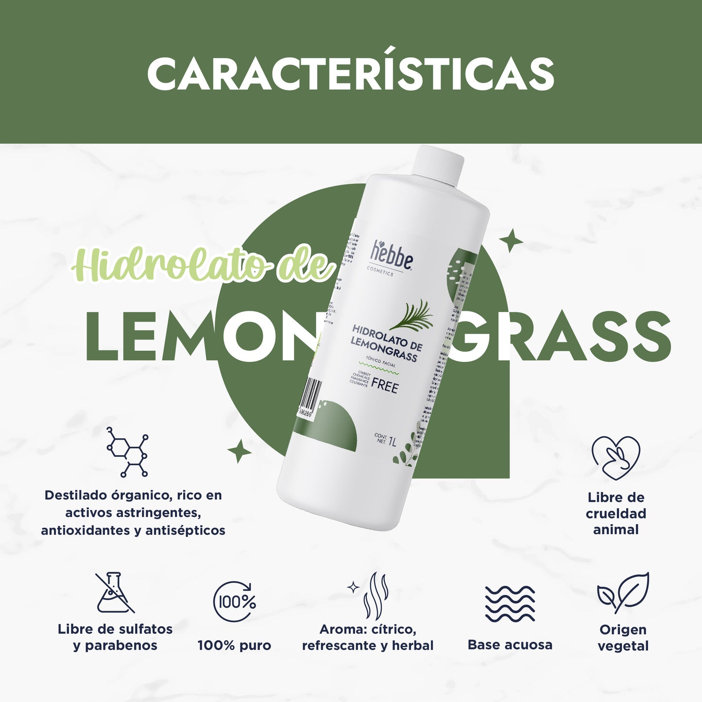 Hidrolato de Lemongrass | Facial y Corporal | Purificante, Astringente y Tonificante