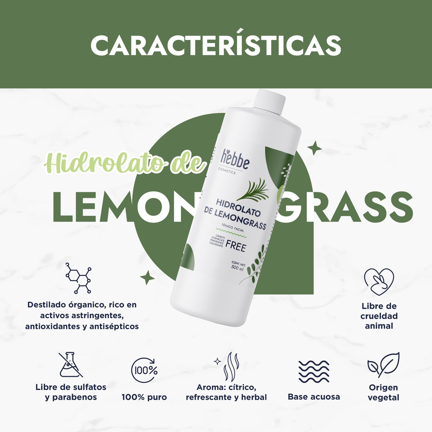 Hidrolato de Lemongrass | Facial y Corporal | Purificante, Astringente y Tonificante