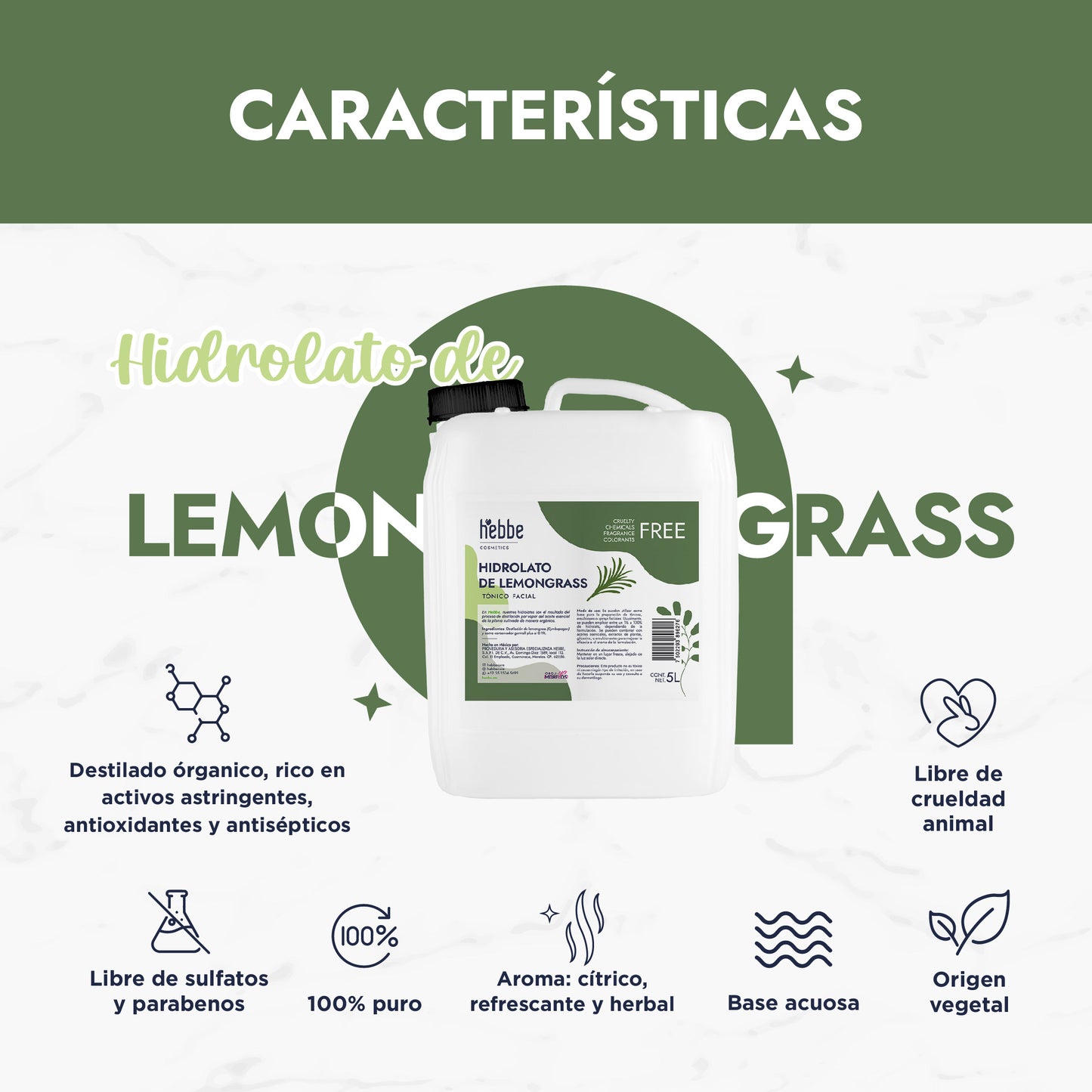Hidrolato de Lemongrass | Facial y Corporal | Purificante, Astringente y Tonificante