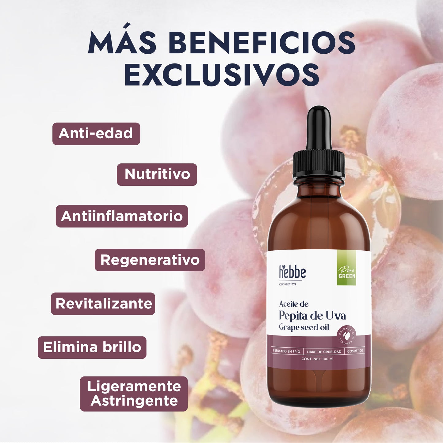 Aceite de Pepita de Uva Puro | Facial, Corporal y Corporal | Aceite de masaje, Antioxidante y Regulador Sebáceo