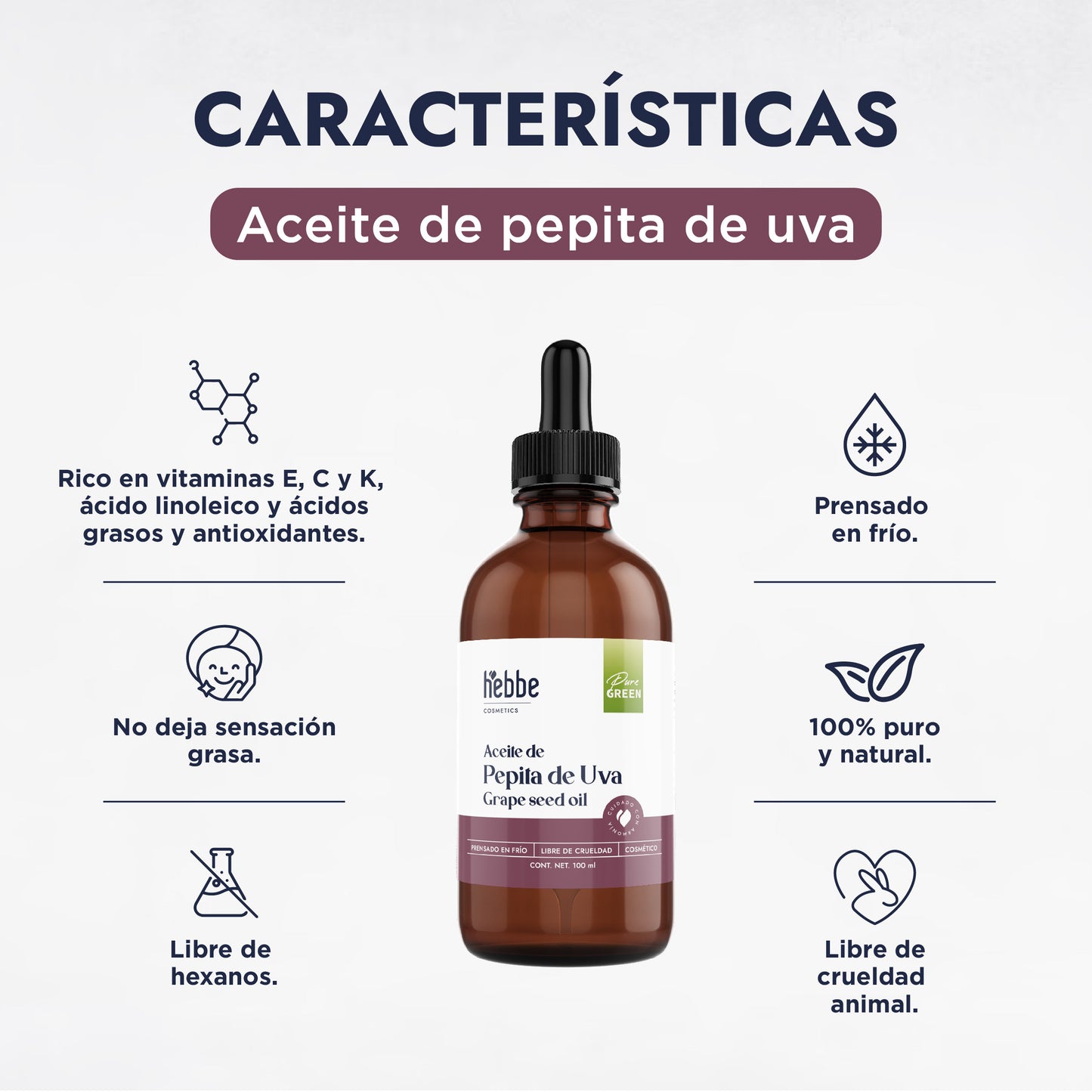 Aceite de Pepita de Uva Puro | Facial, Corporal y Corporal | Aceite de masaje, Antioxidante y Regulador Sebáceo