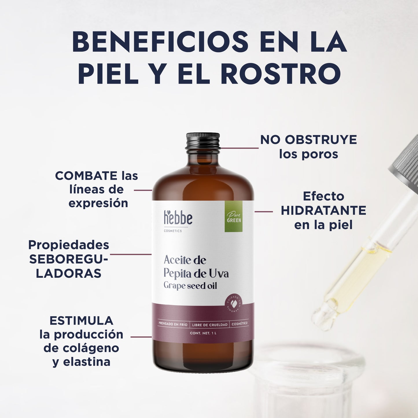 Aceite de Pepita de Uva Puro | Facial, Corporal y Corporal | Aceite de masaje, Antioxidante y Regulador Sebáceo