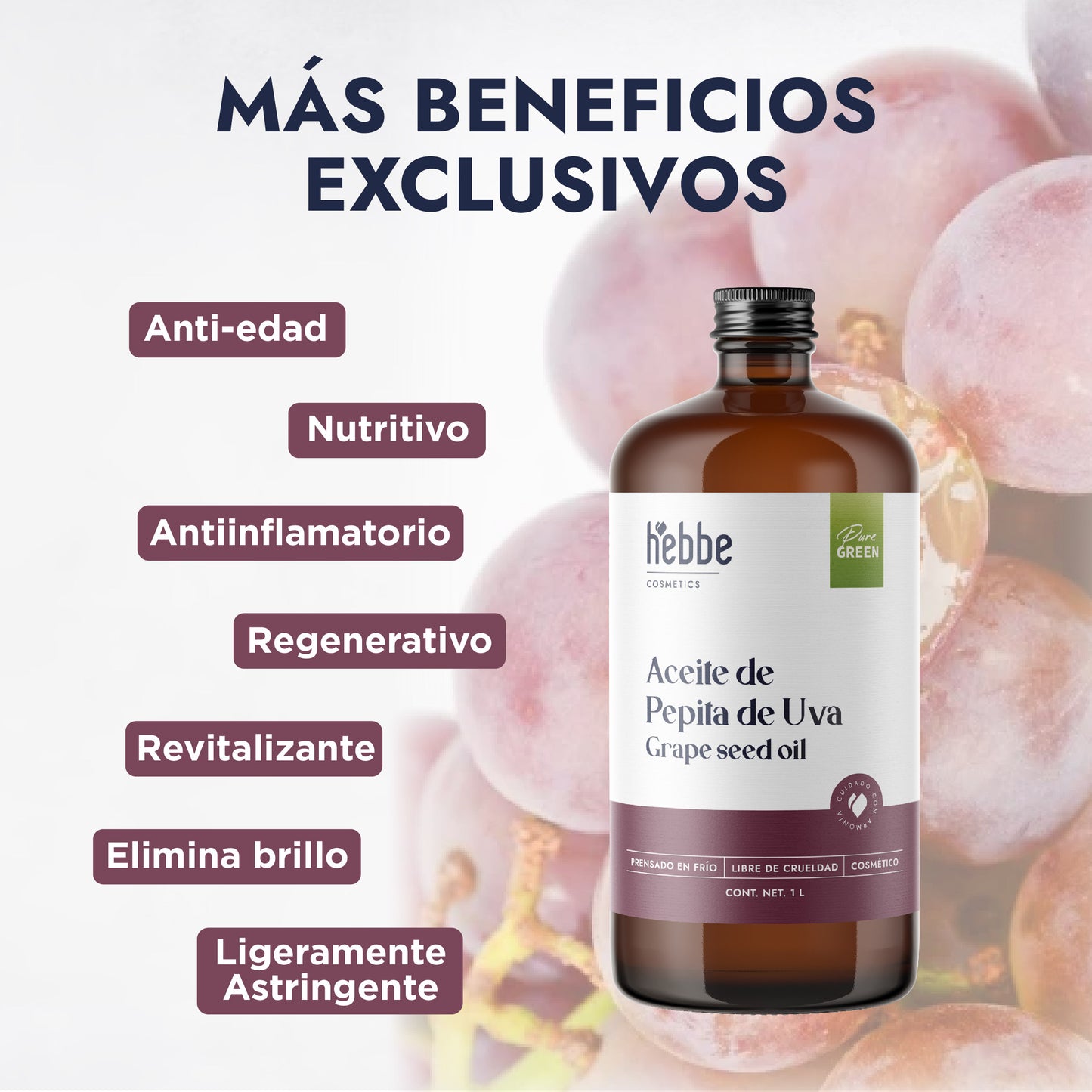 Aceite de Pepita de Uva Puro | Facial, Corporal y Corporal | Aceite de masaje, Antioxidante y Regulador Sebáceo
