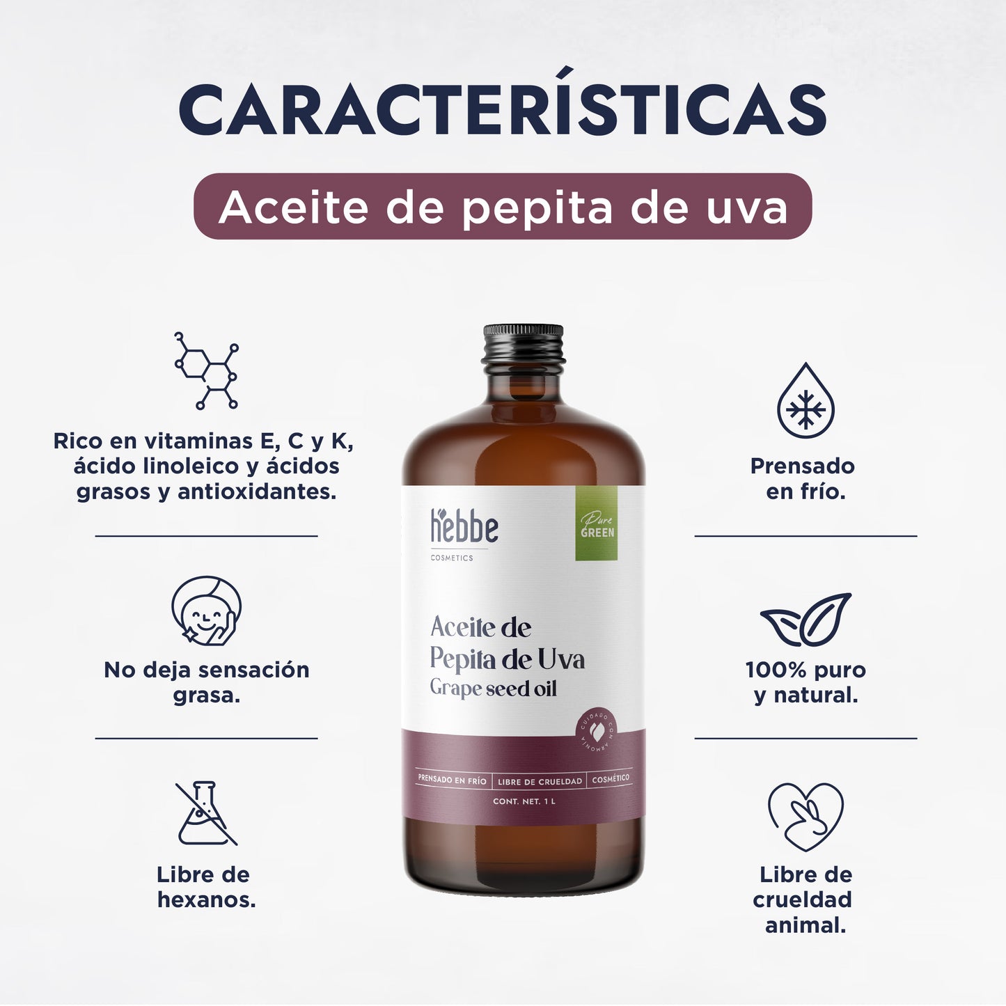 Aceite de Pepita de Uva Puro | Facial, Corporal y Corporal | Aceite de masaje, Antioxidante y Regulador Sebáceo