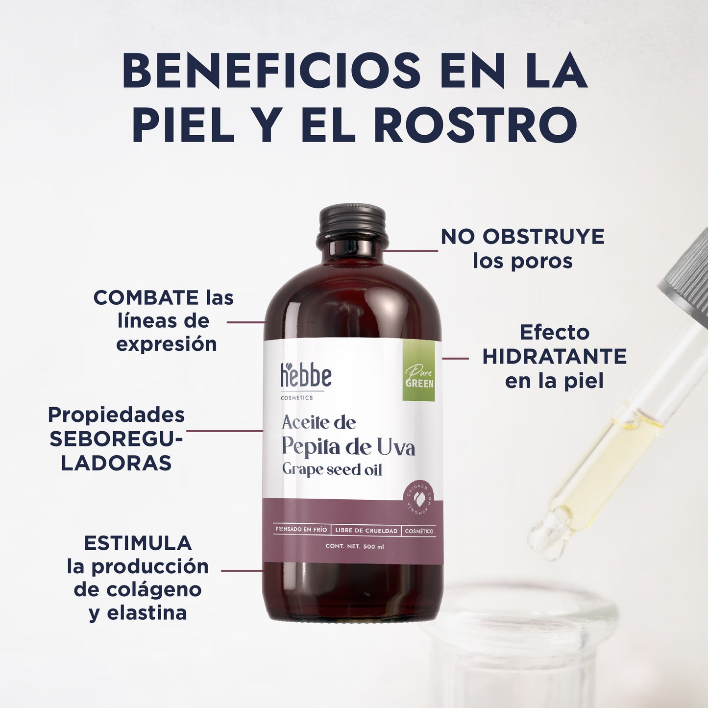 Aceite de Pepita de Uva Puro | Facial, Corporal y Corporal | Aceite de masaje, Antioxidante y Regulador Sebáceo