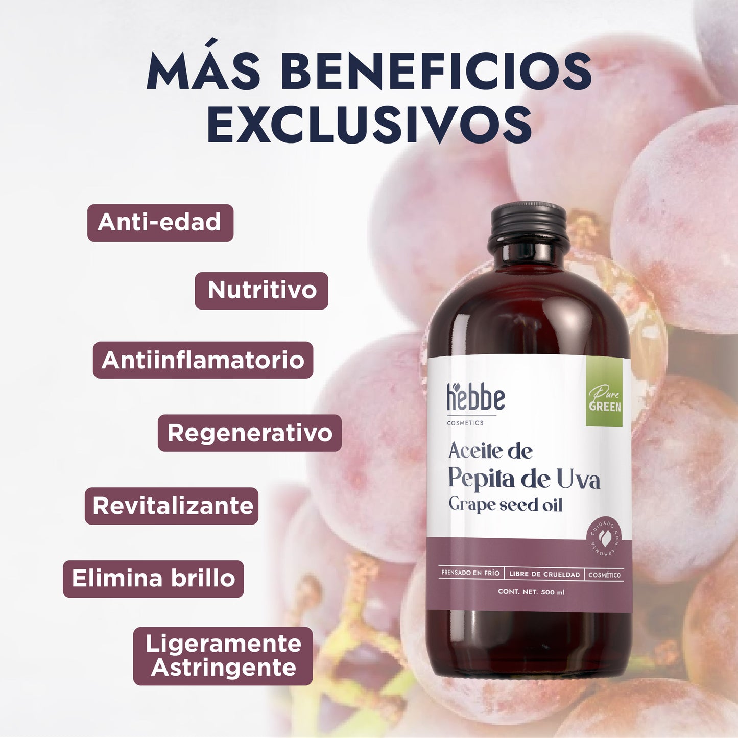 Aceite de Pepita de Uva Puro | Facial, Corporal y Corporal | Aceite de masaje, Antioxidante y Regulador Sebáceo