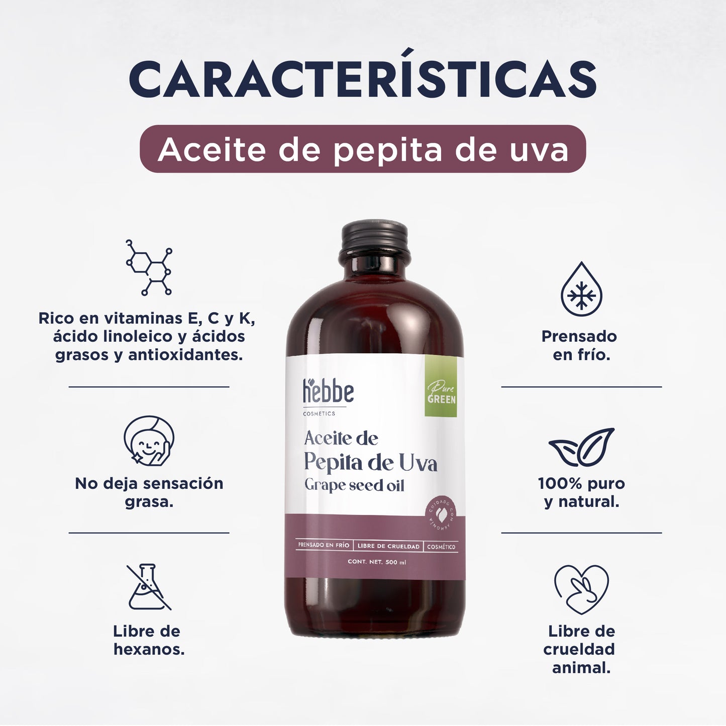 Aceite de Pepita de Uva Puro | Facial, Corporal y Corporal | Aceite de masaje, Antioxidante y Regulador Sebáceo