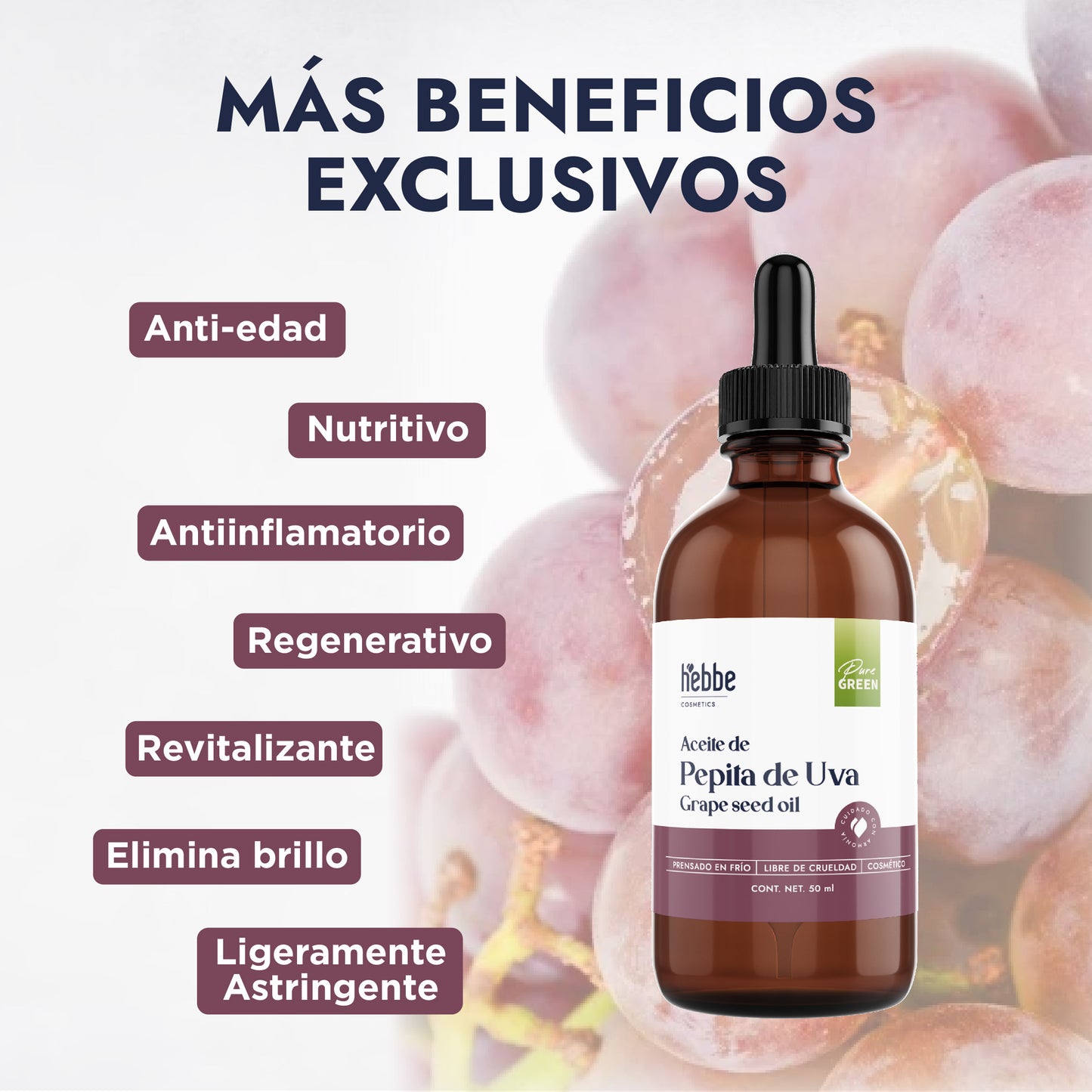 Aceite de Pepita de Uva Puro | Facial, Corporal y Corporal | Aceite de masaje, Antioxidante y Regulador Sebáceo