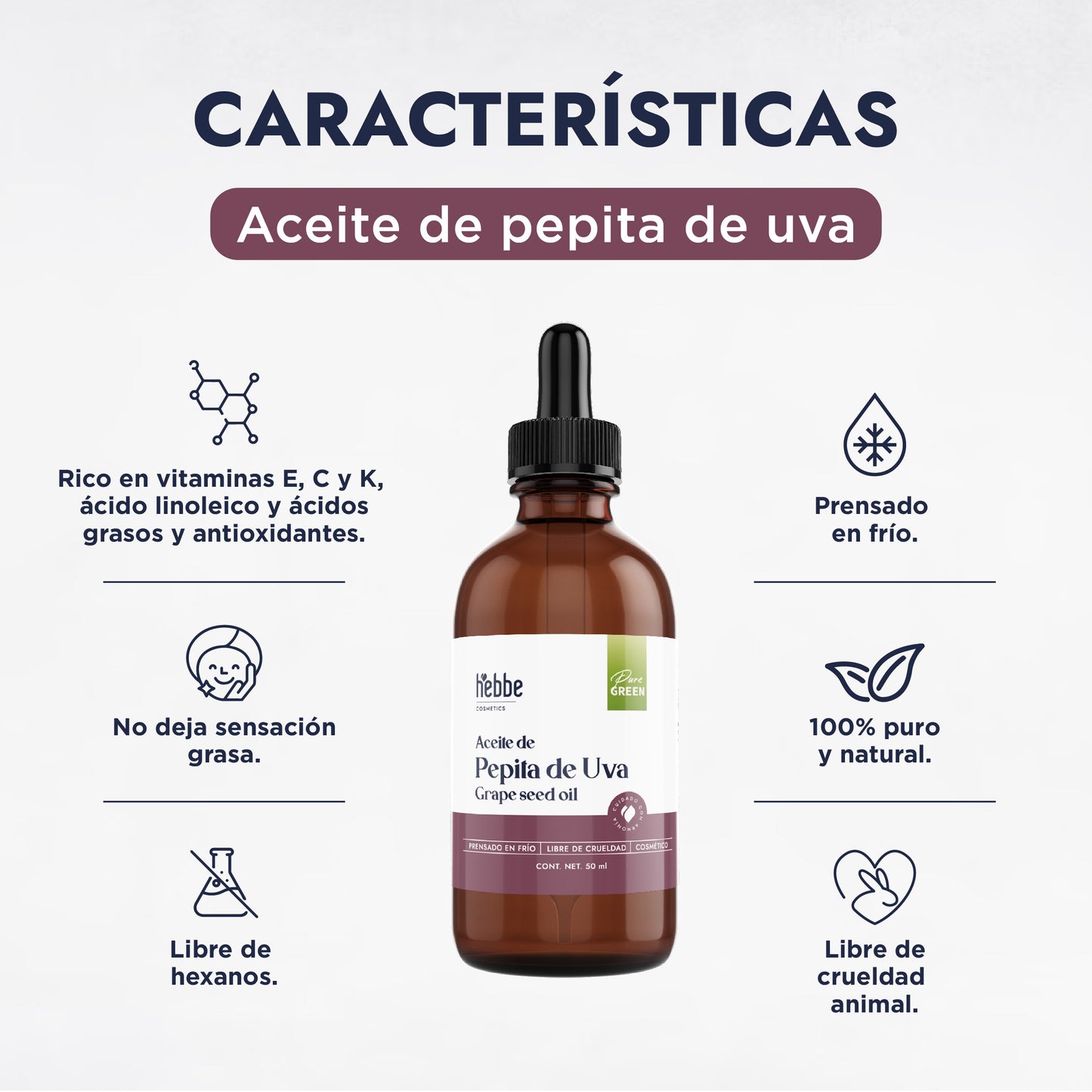 Aceite de Pepita de Uva Puro | Facial, Corporal y Corporal | Aceite de masaje, Antioxidante y Regulador Sebáceo