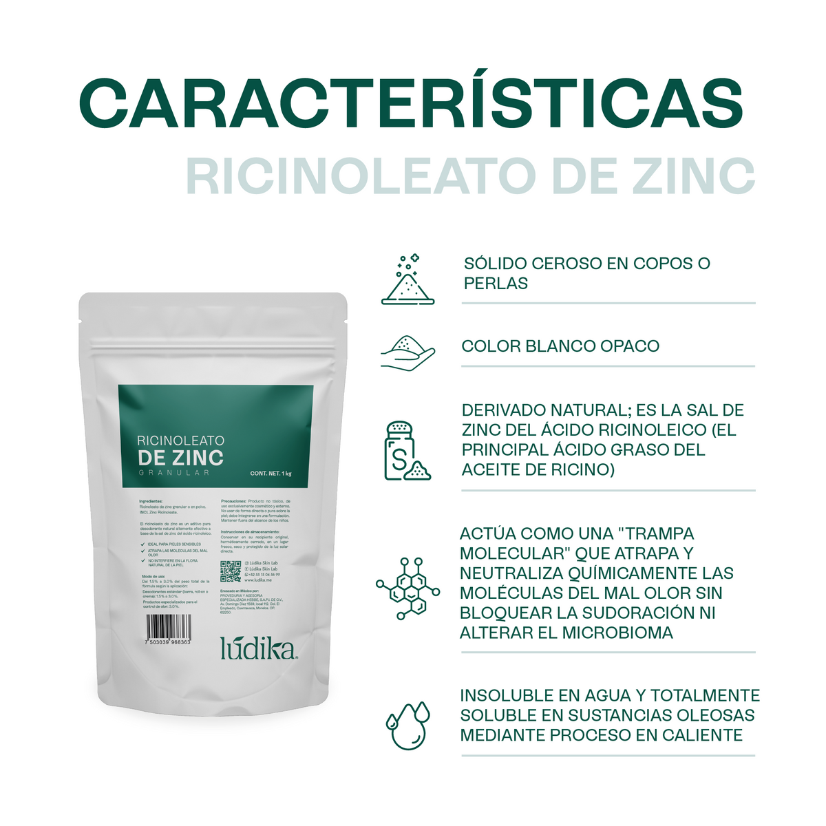 Ricinoleato de Zinc | Agente Desodorante Natural | Neutralizador Molecular de Olores