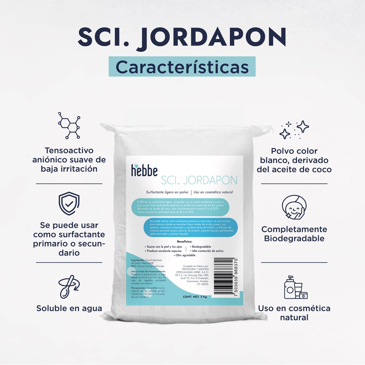 Jordapon (SCI) | Tensioactivo de Cosmética Sólida | Limpiador Sulfate-Free y Espuma Cremosa