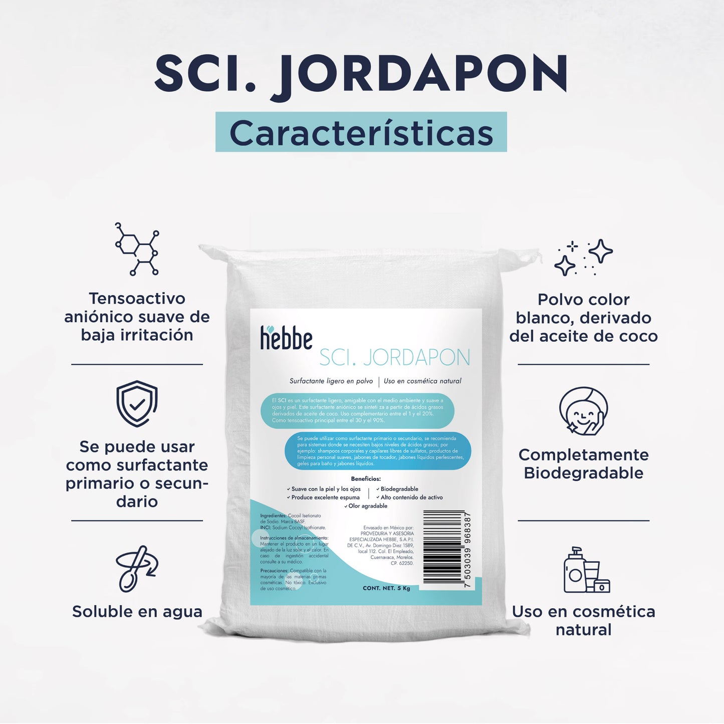 Jordapon (SCI) | Tensioactivo de Cosmética Sólida | Limpiador Sulfate-Free y Espuma Cremosa