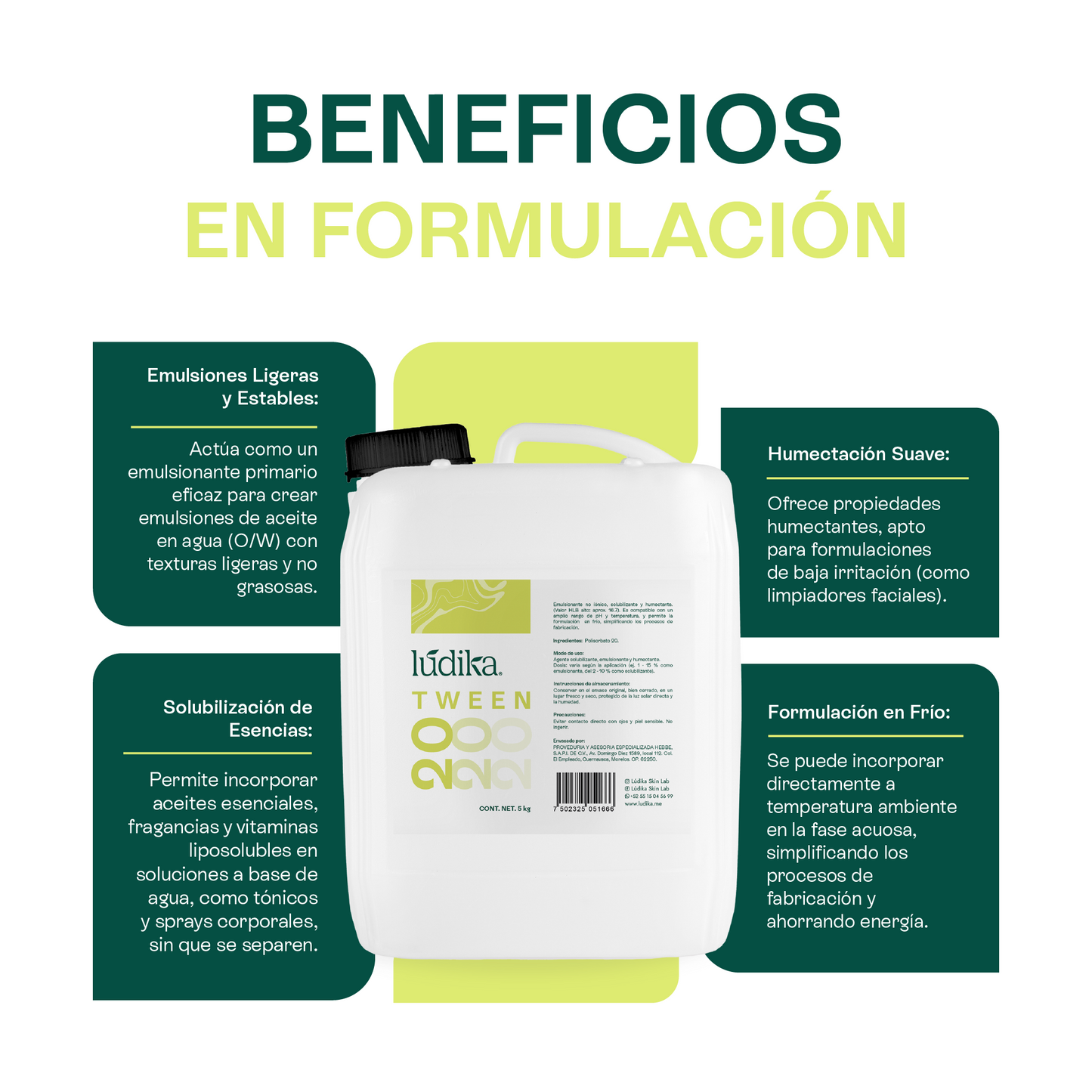 Polisorbato Tween 20 | Solubilizante | Agente Dispersante, Emulsionante O/W y Surfactante Suave