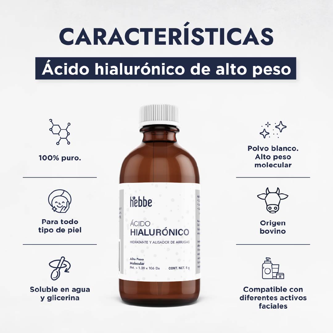 Ácido Hialurónico (Alto Peso Molecular) | Penetración cutánea superficial | Humectante Filmógeno y Relleno Inmediato