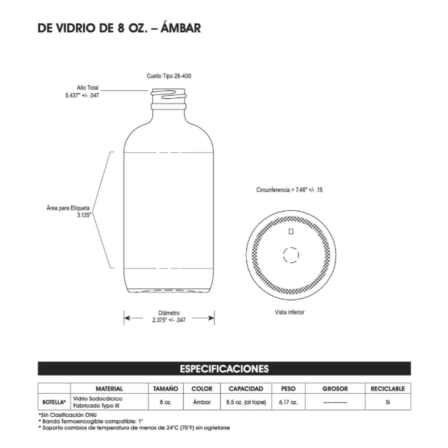 Botella Boston | Envase de Vidrio Ambár | Grado farmacéutico 3 pzas