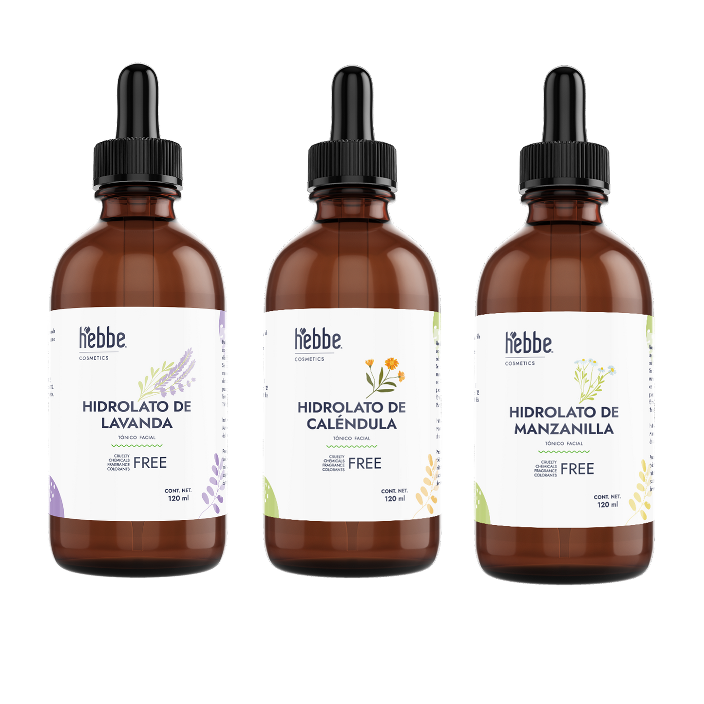 Kit de 3 Hidrolatos en Gotero 120 ml | Esencia Floral y Herbal para la Piel y el Cabello