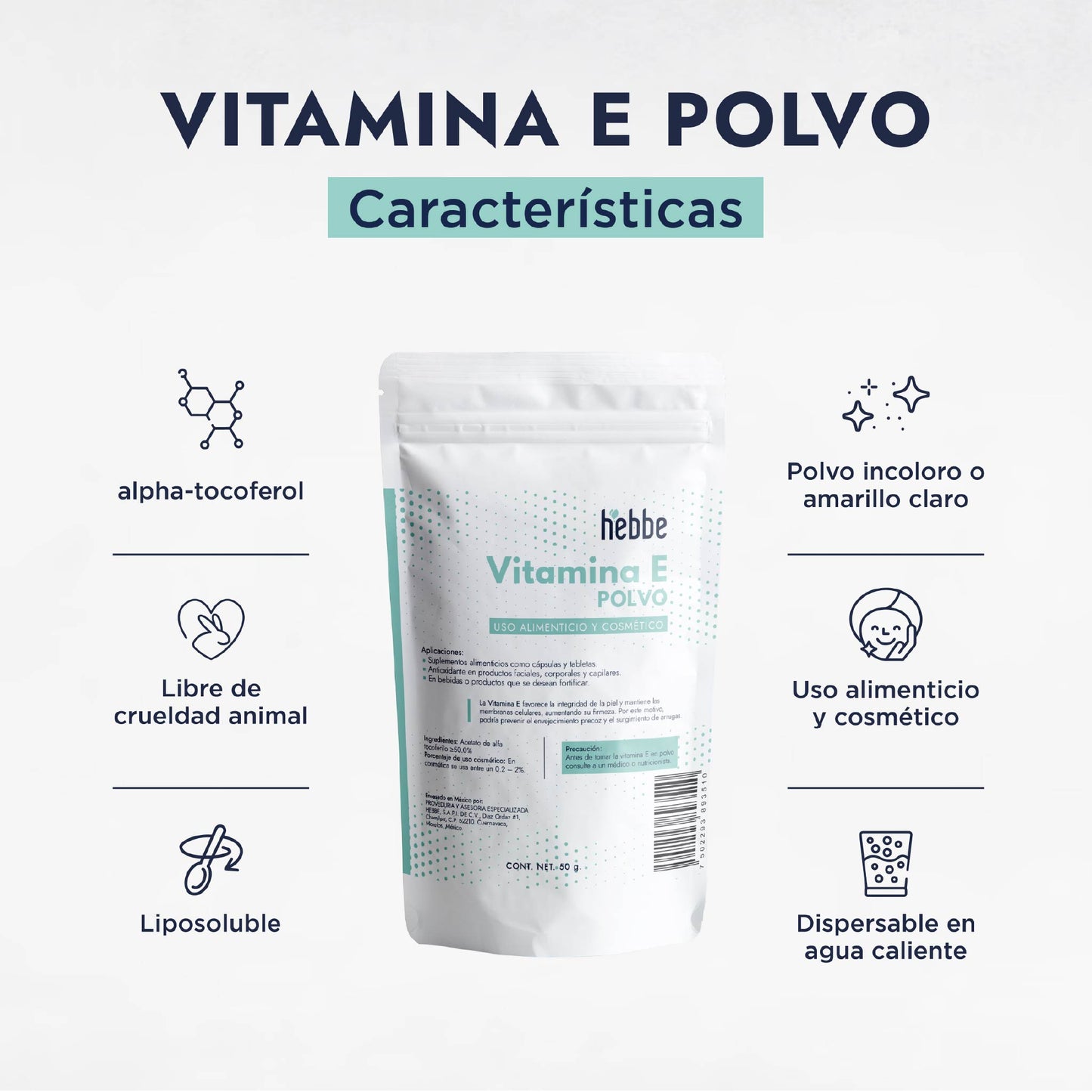 Vitamina E en Polvo (Tocoferol) | Facial, Corporal y Capilar | Protección en Fórmulas Acuosas y DIY
