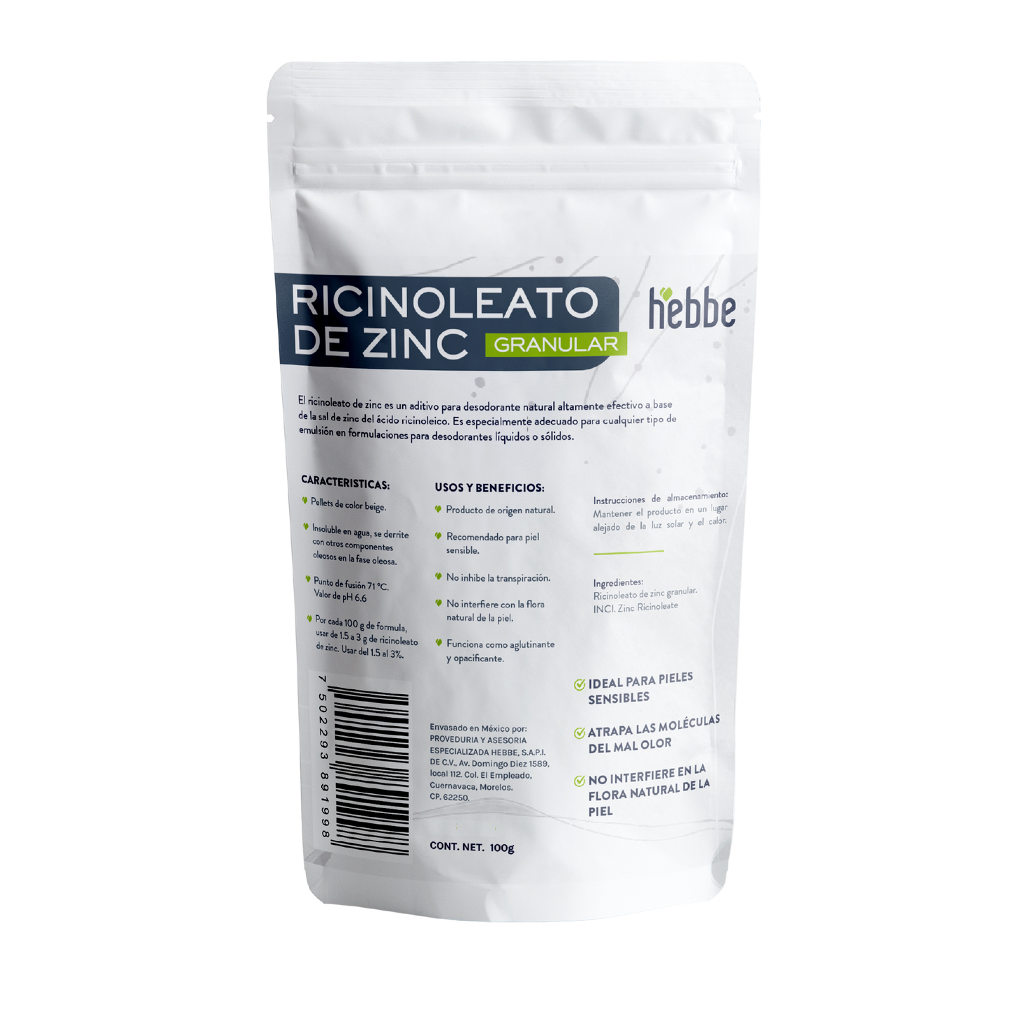 Ricinoleato de Zinc | Agente Desodorante Natural | Neutralizador Molecular de Olores