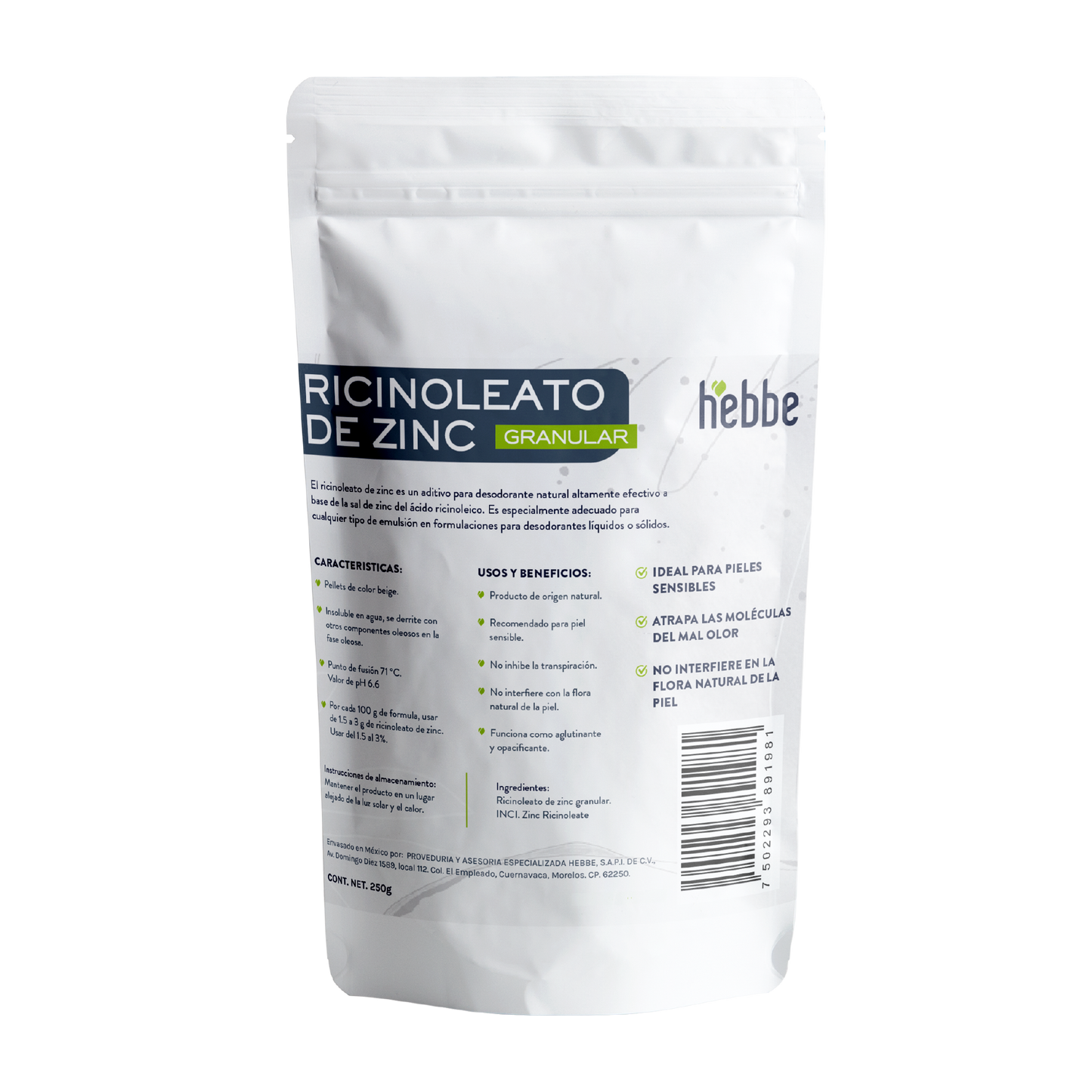 Ricinoleato de Zinc | Agente Desodorante Natural | Neutralizador Molecular de Olores