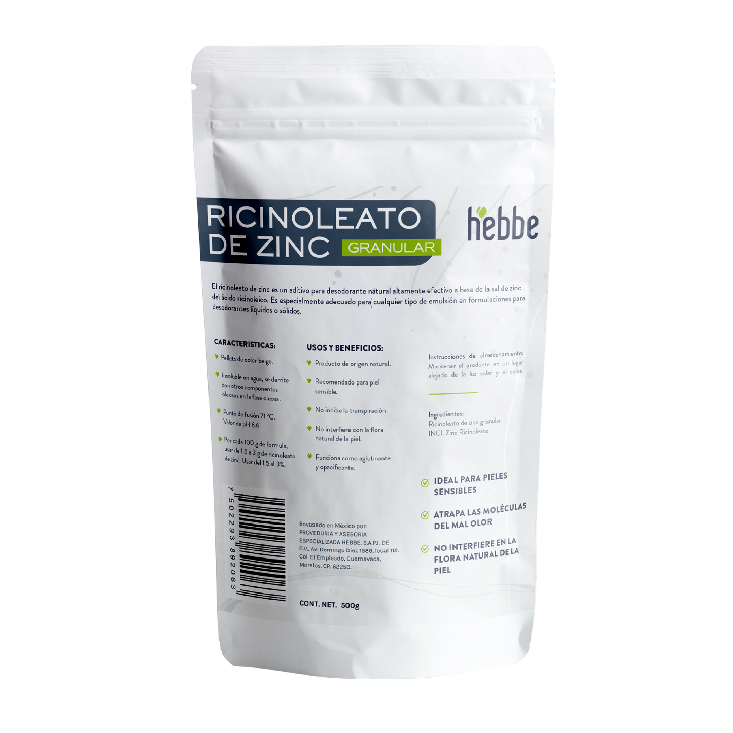 Ricinoleato de Zinc | Agente Desodorante Natural | Neutralizador Molecular de Olores