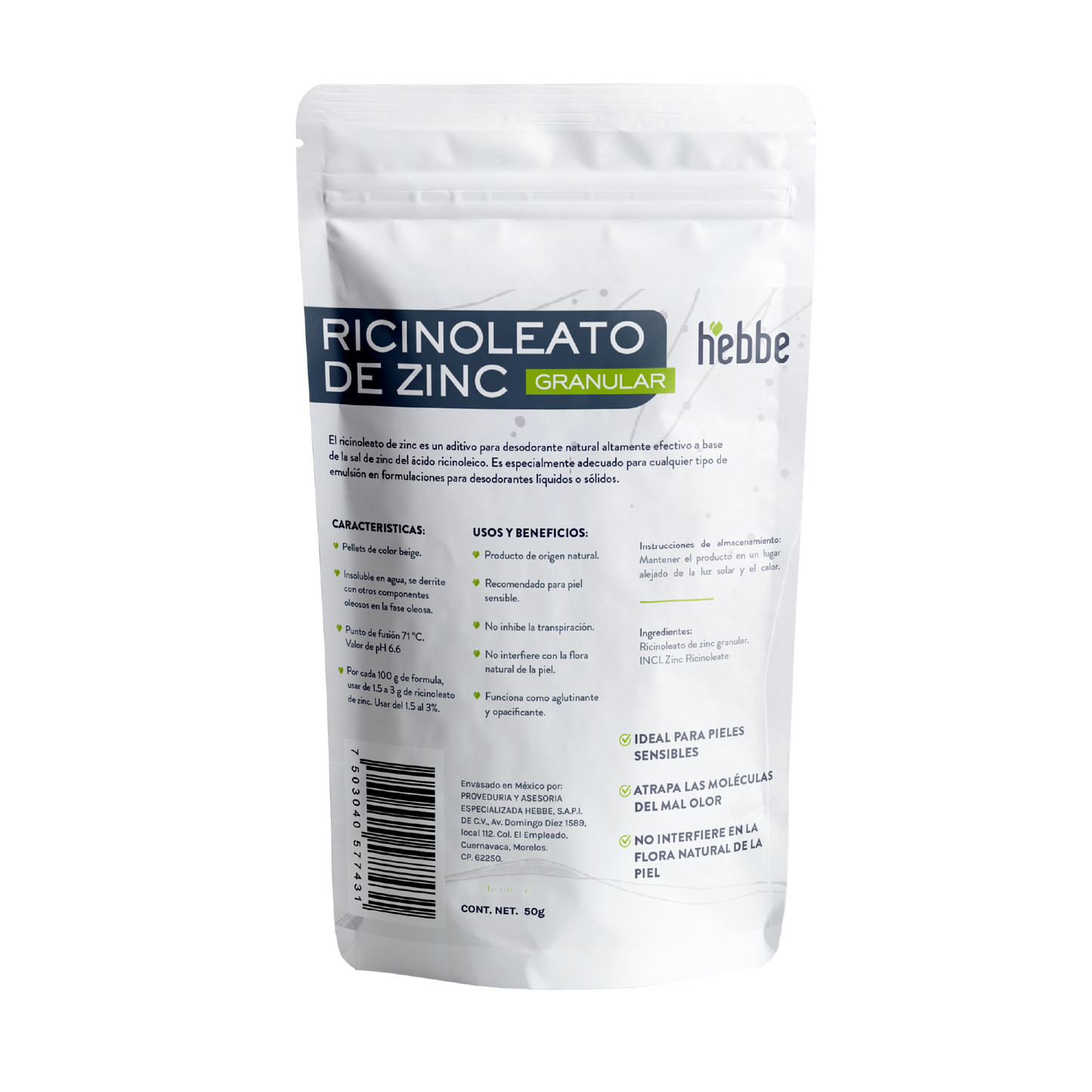 Ricinoleato de Zinc | Agente Desodorante Natural | Neutralizador Molecular de Olores