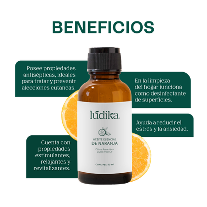 Aceite Esencial de Naranja | Alimenticio y Cosmético | Rejuvenecedor, Purificante y Vibrante para Piel, Cabello y Ánimo