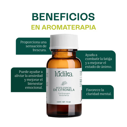 Aceite Esencial de Citronela | Corporal, Spa y Aromaterapia | Repelente Natural, Calmante y Purificante para Piel y Ambiente