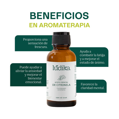Aceite Esencial de Citronela | Corporal, Spa y Aromaterapia | Repelente Natural, Calmante y Purificante para Piel y Ambiente