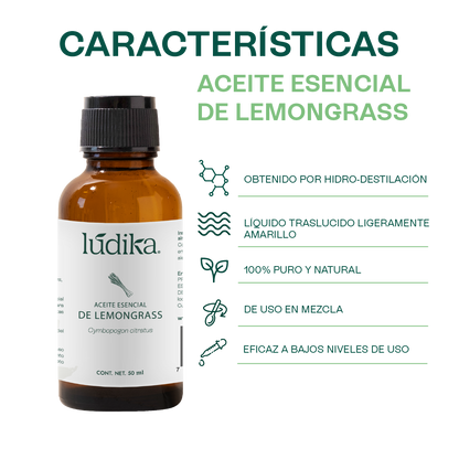 Aceite Esencial de Lemongrass | Facial, Capilar y Spa | Control de Grasa, Antiacné y Revitalizante para Piel y Cabello