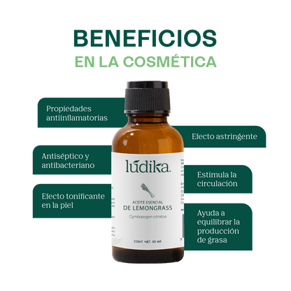 Aceite Esencial de Lemongrass | Facial, Capilar y Spa | Control de Grasa, Antiacné y Revitalizante para Piel y Cabello