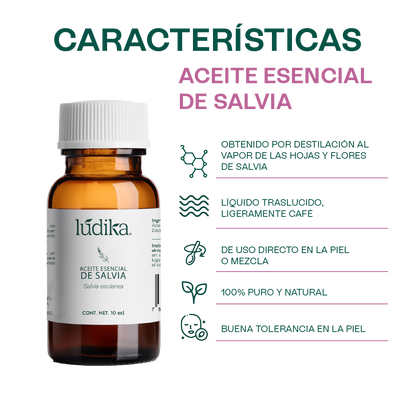 Aceite Esencial de Salvia | Corporal, Spa  y Aromaterapia| Clarificante Mental, Regenerador Cutáneo y Equilibrante para Piel y Cabello