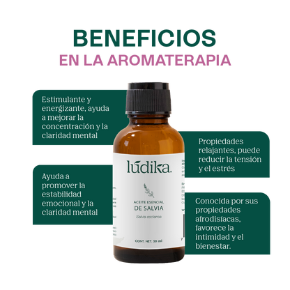 Aceite Esencial de Salvia | Corporal, Spa  y Aromaterapia| Clarificante Mental, Regenerador Cutáneo y Equilibrante para Piel y Cabello