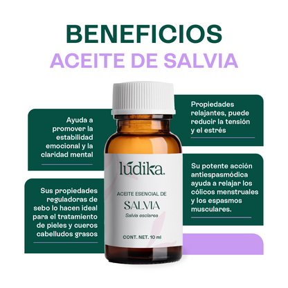 Aceite Esencial de Salvia | Corporal, Spa  y Aromaterapia| Clarificante Mental, Regenerador Cutáneo y Equilibrante para Piel y Cabello