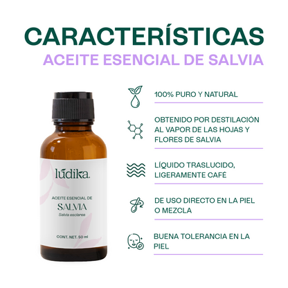 Aceite Esencial de Salvia | Corporal, Spa  y Aromaterapia| Clarificante Mental, Regenerador Cutáneo y Equilibrante para Piel y Cabello