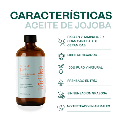 Aceite de Jojoba Cera natural | Facial, Capilar y Corporal | Seborregulador, Hidratante y Antioxidante Natural