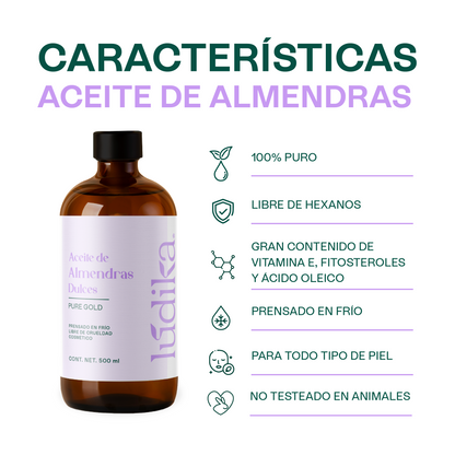 Aceite de Almendras Dulces | Facial, Capilar y Corporal | Hidratante facial y capilar para todo tipo de piel