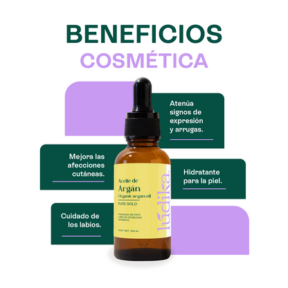 Aceite de Argán Puro Orgánico | Capilar, Corporal y Facial | Oro Líquido Antiedad, Regenerador y Fortalecedor para Piel y Cabello
