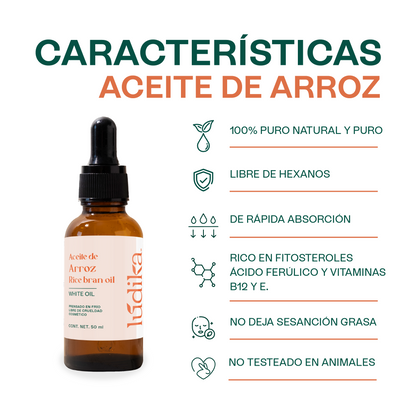 Aceite de Arroz Integral Puro | Facial y Capilar | Antioxidante, Hidratante e ideal para el contorno de ojos