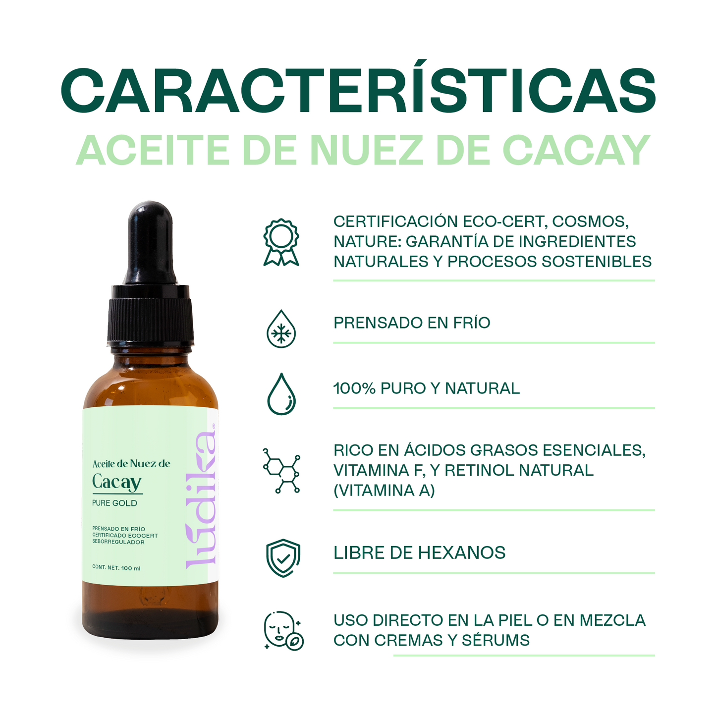 Aceite de Cacay | Facial, Capilar y Corporal | Antiedad, Antioxidante, Reducción de marchas, Cicatrizante