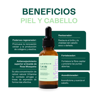 Aceite de Cacay | Facial, Capilar y Corporal | Antiedad, Antioxidante, Reducción de marchas, Cicatrizante