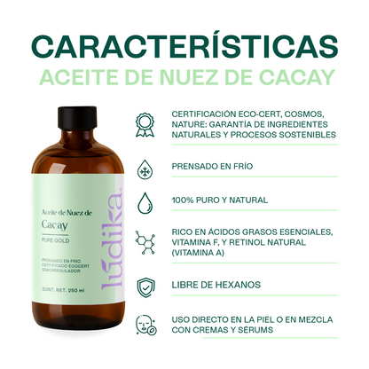 Aceite de Cacay | Facial, Capilar y Corporal | Antiedad, Antioxidante, Reducción de marchas, Cicatrizante