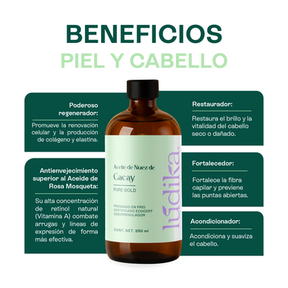 Aceite de Cacay | Facial, Capilar y Corporal | Antiedad, Antioxidante, Reducción de marchas, Cicatrizante