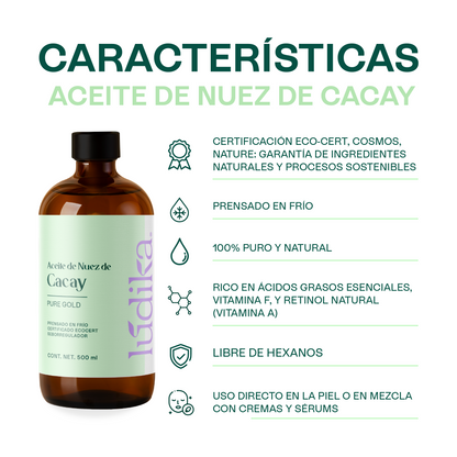 Aceite de Cacay | Facial, Capilar y Corporal | Antiedad, Antioxidante, Reducción de marchas, Cicatrizante