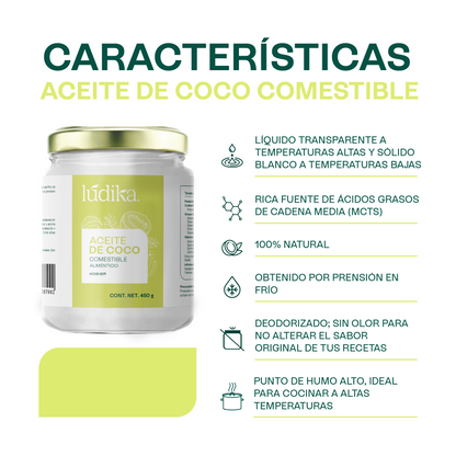 Aceite de Coco Comestible | El Tesoro Tropical 100% Puro para Tu Cocina y Tu Piel