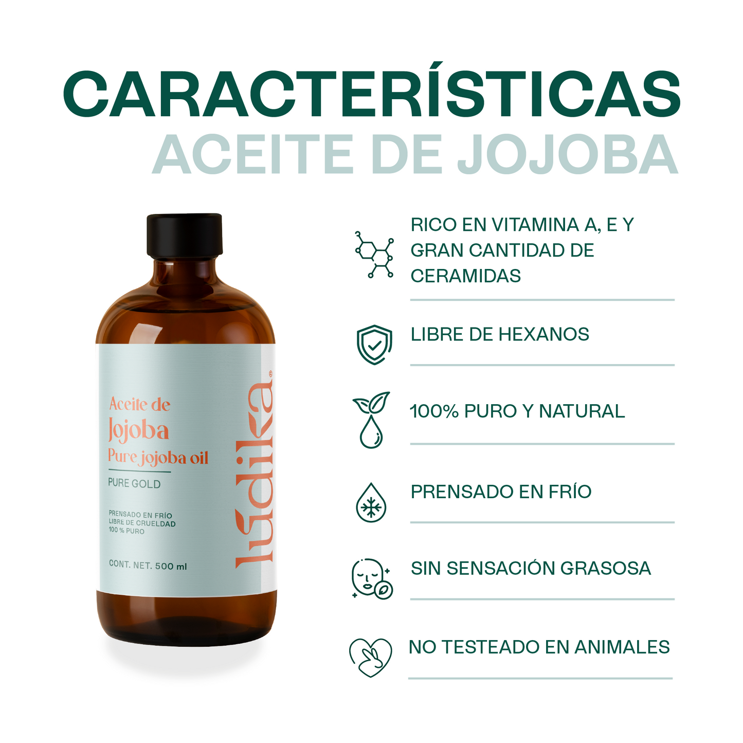 Aceite de Jojoba Cera natural | Facial, Capilar y Corporal | Seborregulador, Hidratante y Antioxidante Natural