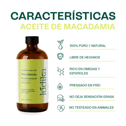 Aceite de Nuez de Macadamia | Facial y Capilar | Antiedad, Reparador Capilar y Súper Hidratante